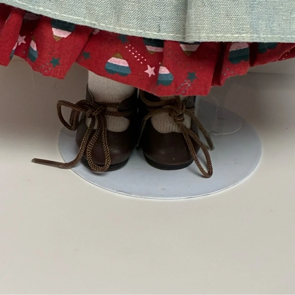 Delton Product Corp. Porcelain Brown Boy Girl Dolls Stands Matching Outfits